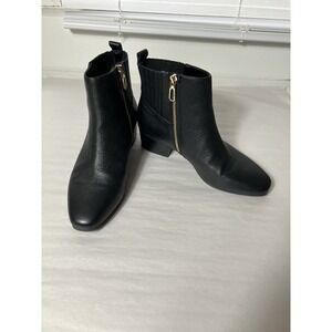 Talbott Dakota Leather Ankle Boots Black Sz 7.5 Side Zip